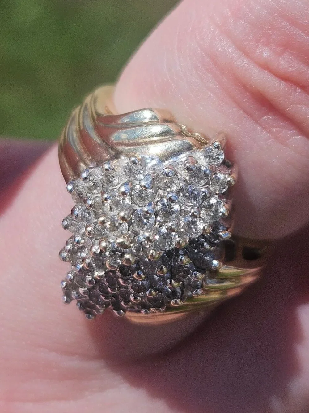 10K Yellow Gold Diamond Large Marquise Shaped Cocktail Cluster Ring Size 7.25